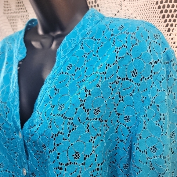 Valerie Stevens Women’s teal Blue Lace Lightweight Button Up Blouse shacket XL - Picture 12 of 12